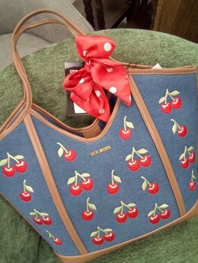 Steve Madden Blue Denim Cherry Tote Bag